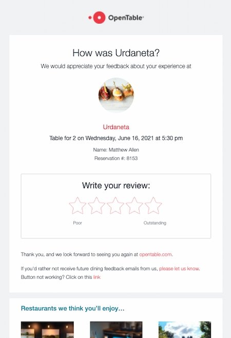 Beispiel für E-Mail-Personalisierung: OpenTable