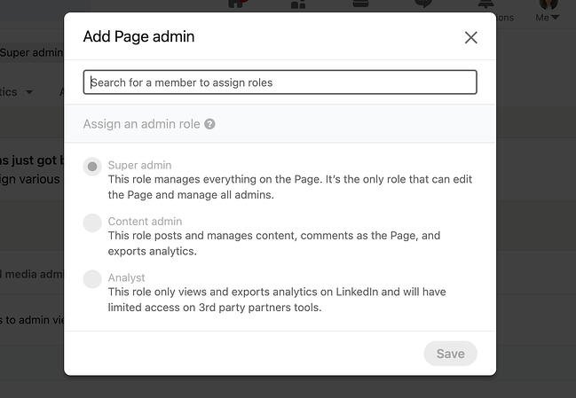 Рекомендации по странице LinkedIn: добавление администратора страницы с разрешениями