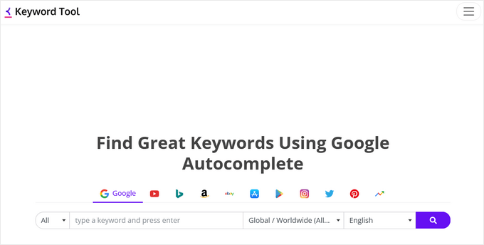 Strumento per le parole chiave keyword tool io
