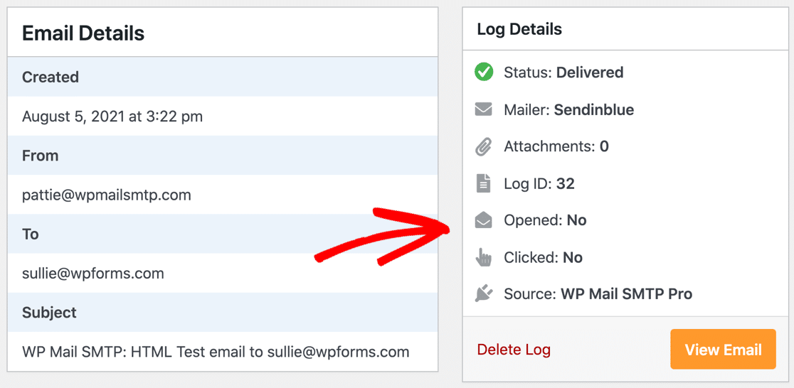 เปิดและคลิกข้อมูลในบันทึกอีเมล WordPress