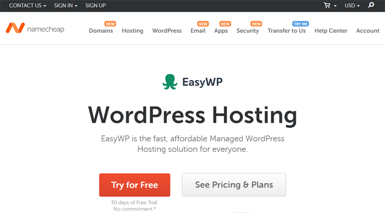 Namecheap 的 EasyWP 用於託管解決方案