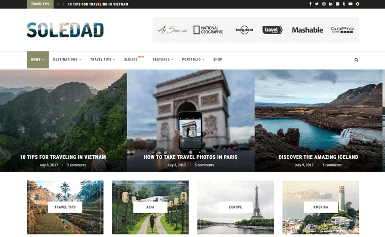 Tema WordPress del blog di viaggio di Soledad