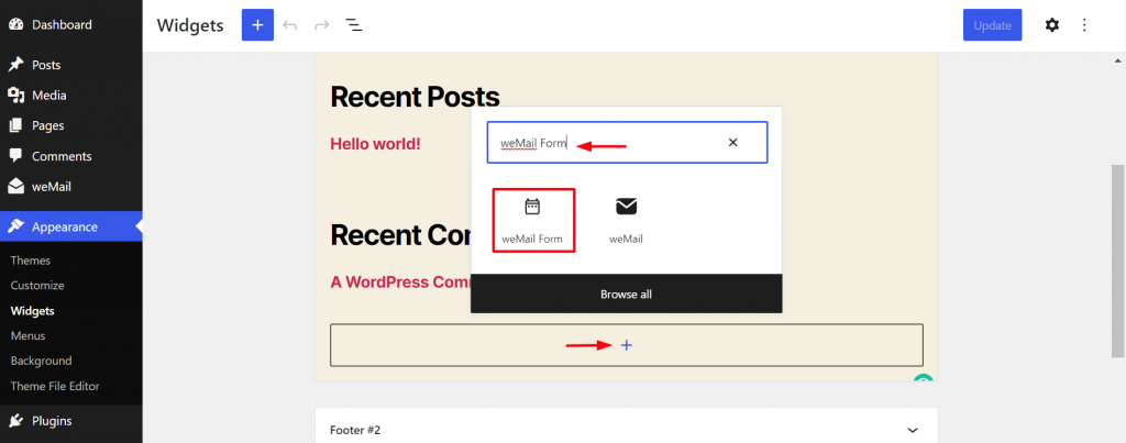 Dodaj formularz subskrypcji do bloku stopki WordPress