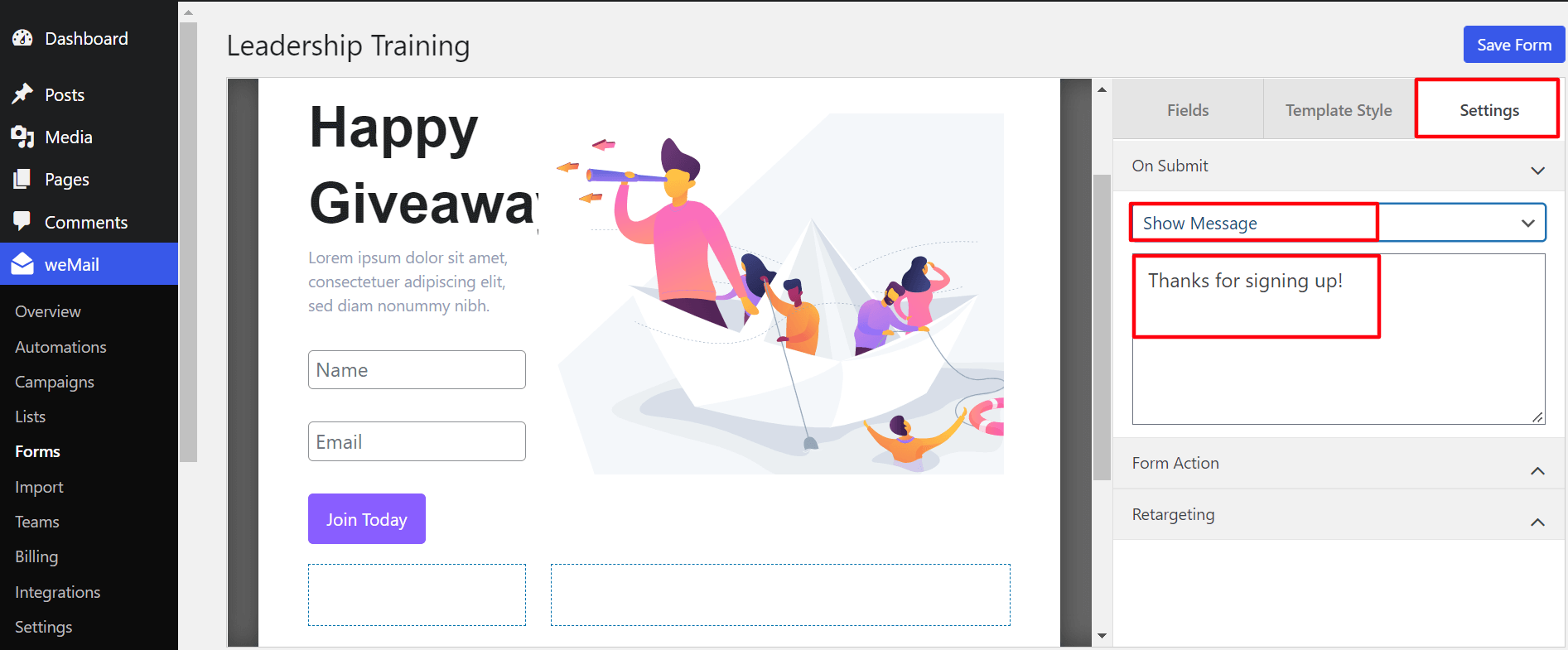 Edytuj formularz subskrypcji w WordPress za pomocą WeMail