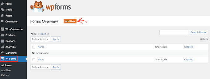 Crearea unui formular de cerere de voluntariat cu WPForms Add a new form in WPForms