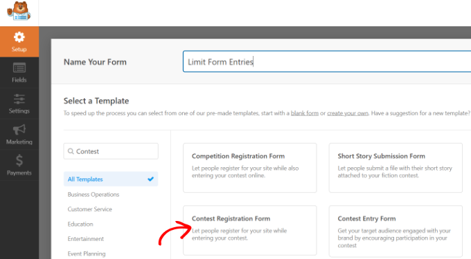 Selectați șablonul de formular Select form template