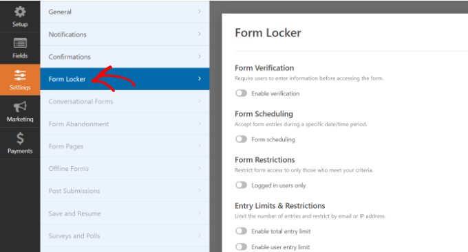 Accesați setările dulapului pentru formulare Go to form locker settings