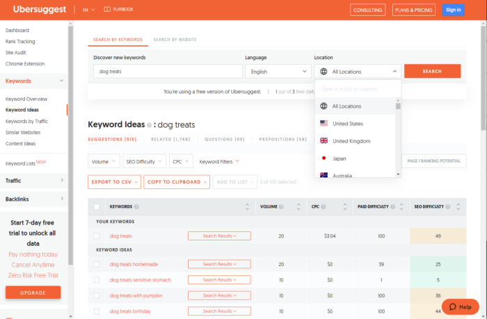 ubersuggest cercetare de cuvinte cheie în funcție de locație using ubersuggest for keywords by location for e-commerce