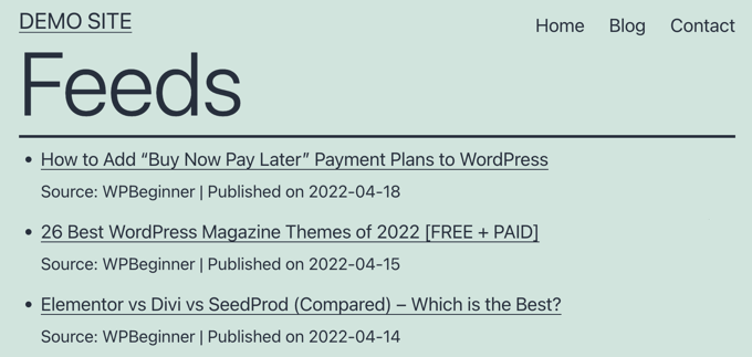 Предварительный просмотр ленты агрегатора RSS WP WP RSS Aggregator Feed Preview