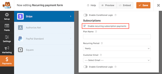 Abilita pagamenti ricorrenti Enable recurring payments