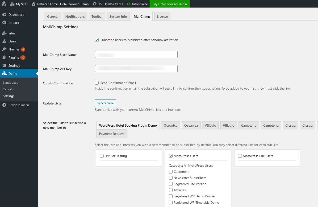 إعدادات mailchimp