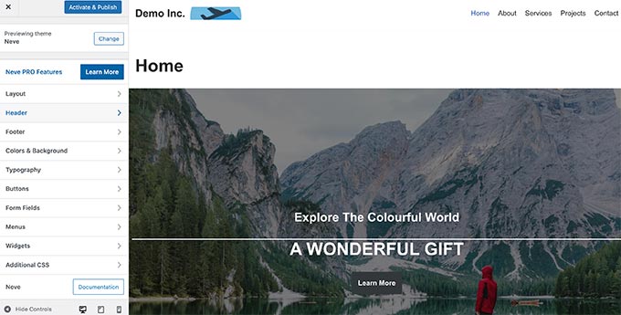 Live-Vorschau WordPress-Theme