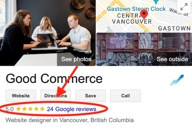 Beispiel für 5-Sterne-Google-Bewertungen für Unternehmen auf Website-Agenturprofil example of 5 star google reviews for business on website agency profile