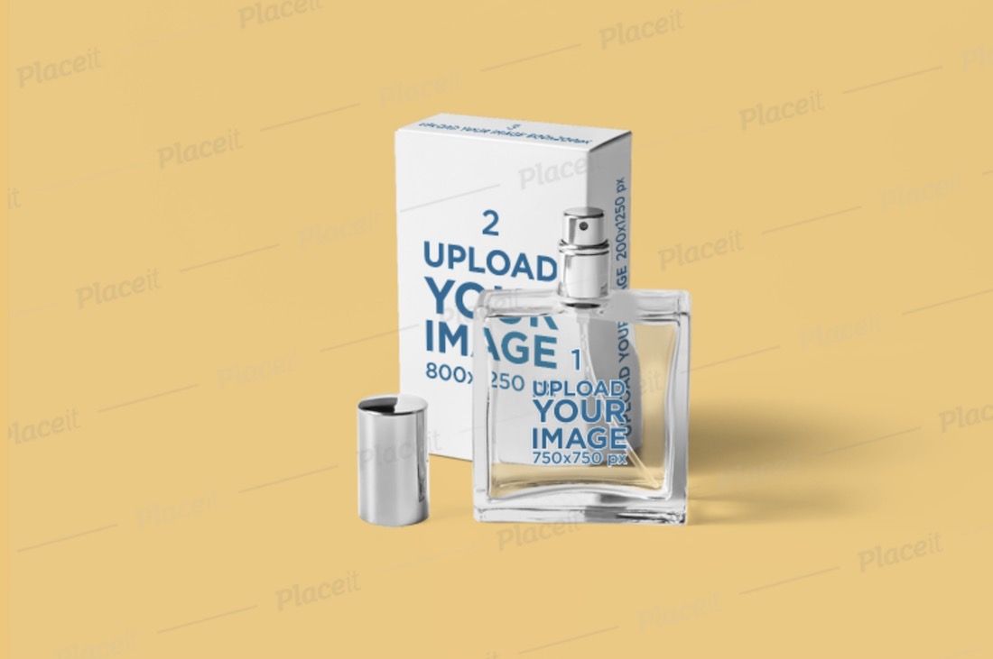 mockup di confezione minimale con bottiglia e scatola di profumo