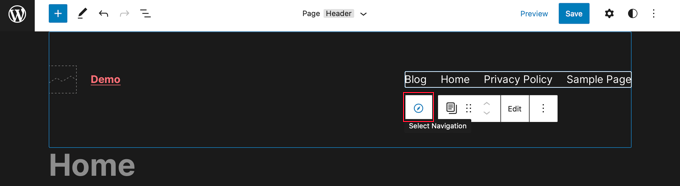 Fare clic sul menu "Seleziona navigazione" sulla barra degli strumenti Click the 'Select Navigation' Menu on the Toolbar