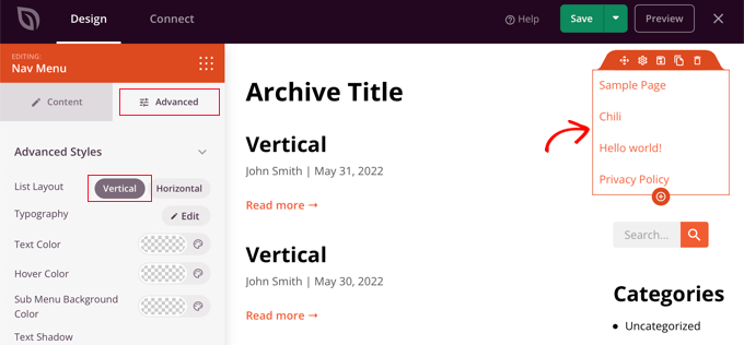 Fare clic sull'opzione verticale Click the Vertical Option
