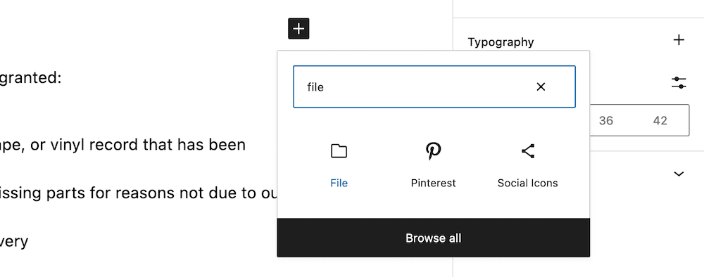 O bloco de arquivos do WordPress.