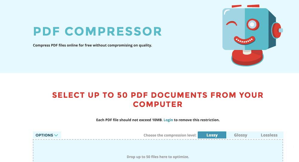 A ferramenta de compactação de PDF ShortPixel.