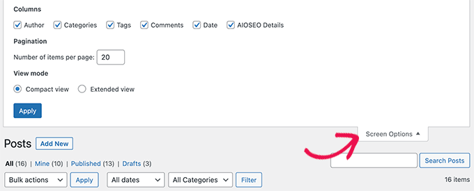 Nettoyer l'écran des publications Clean up posts screen