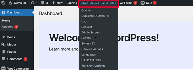 Onglet Moniteur de requête Query Monitor tab