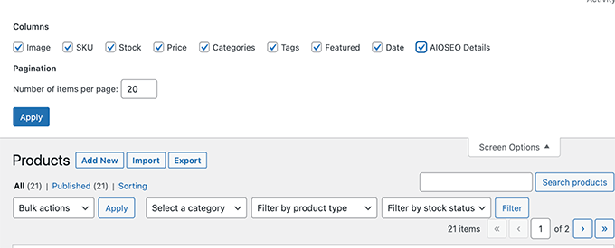 Produits Products page