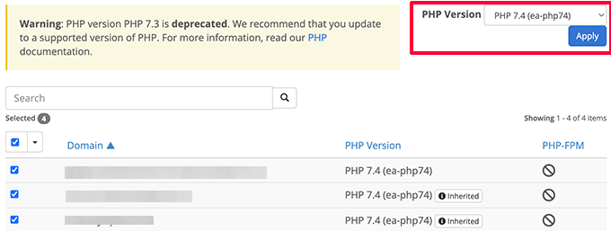 Changer la version de PHP Change PHP version