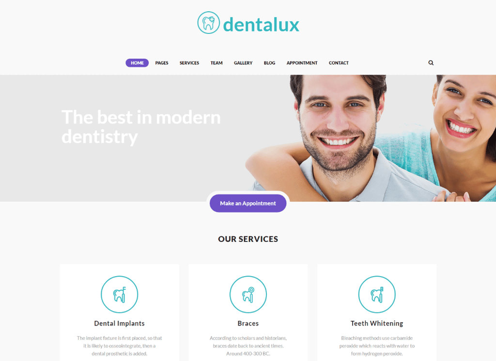 Dentalux | Un tema de WordPress para médicos y médicos dentistas