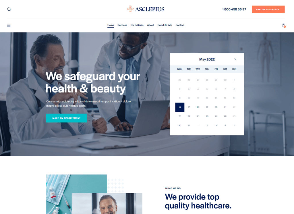 Asclepio | Tema de WordPress para médicos, médicos y sanitarios