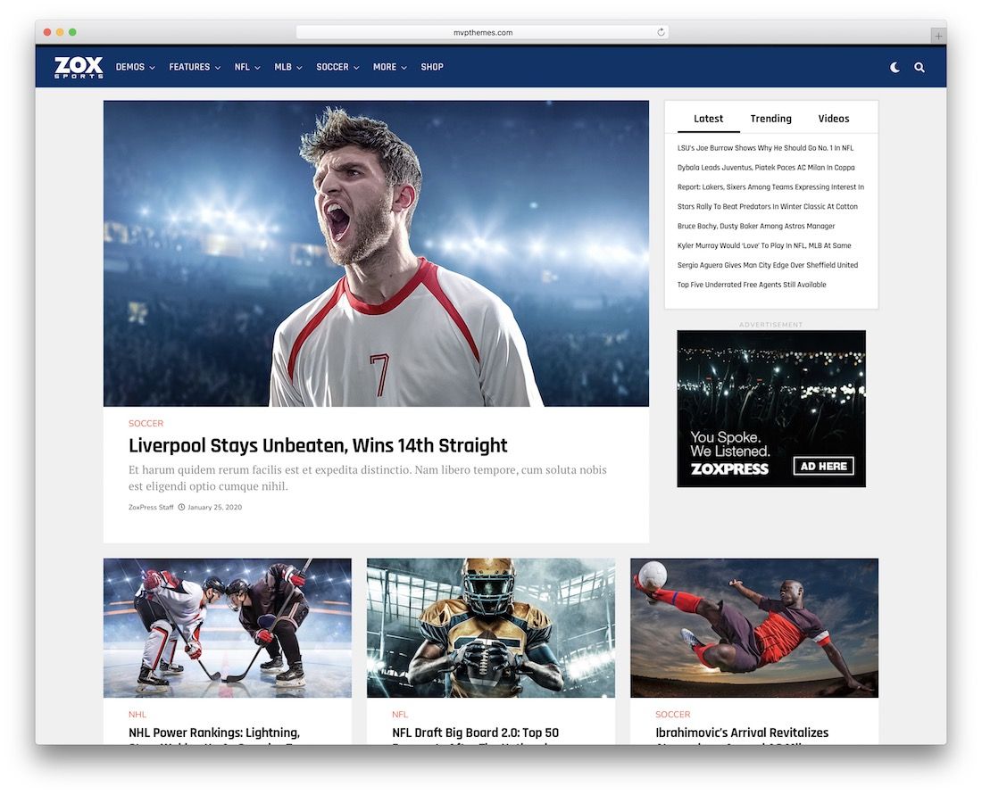 zoxpress wordpress sports ธีม