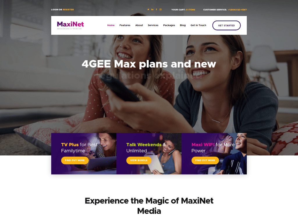MaxiNet | Geniş Bant ve Telekom İnternet Sağlayıcısı WordPress Teması + Elementor