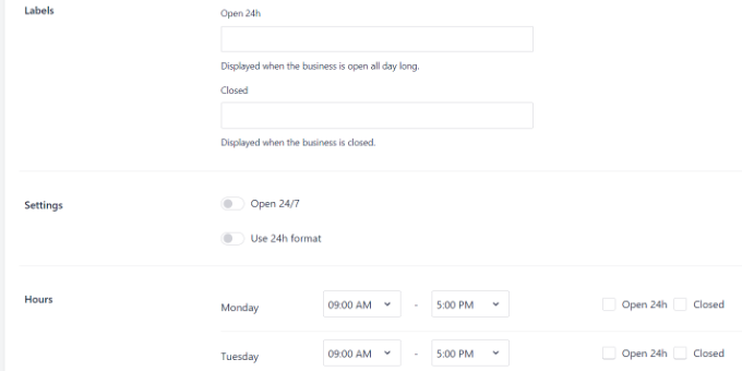 设置开放和关闭时间 Set opening and closing hours