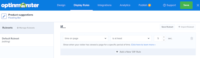 OptinMonsterのバナータイムトリガー OptinMonster's banner time triggers