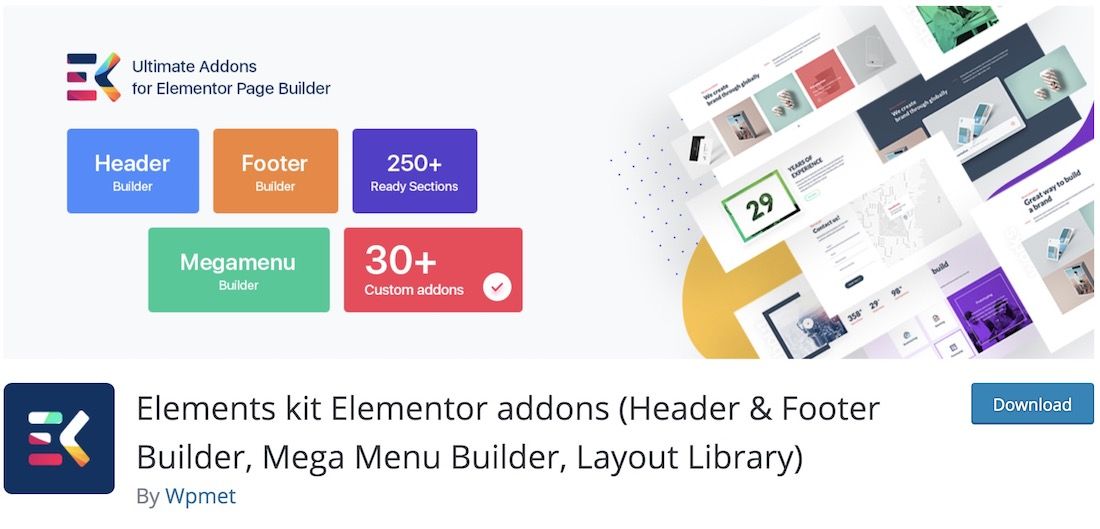 plugin de pied de page wordpress elementskit