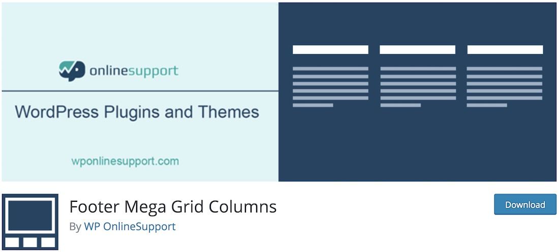 pied de page méga grille colonnes wordpress plugin