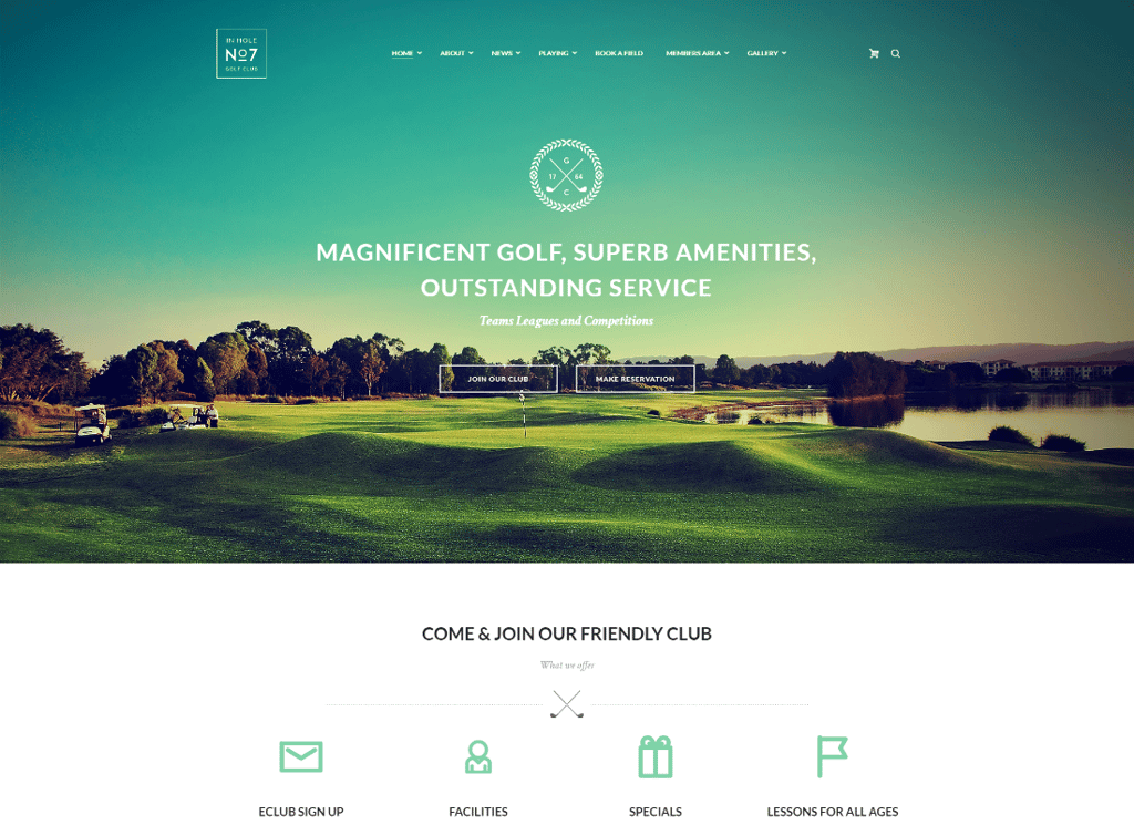N7 — motyw WordPress Klub golfowy i pole sportowe i wydarzenia