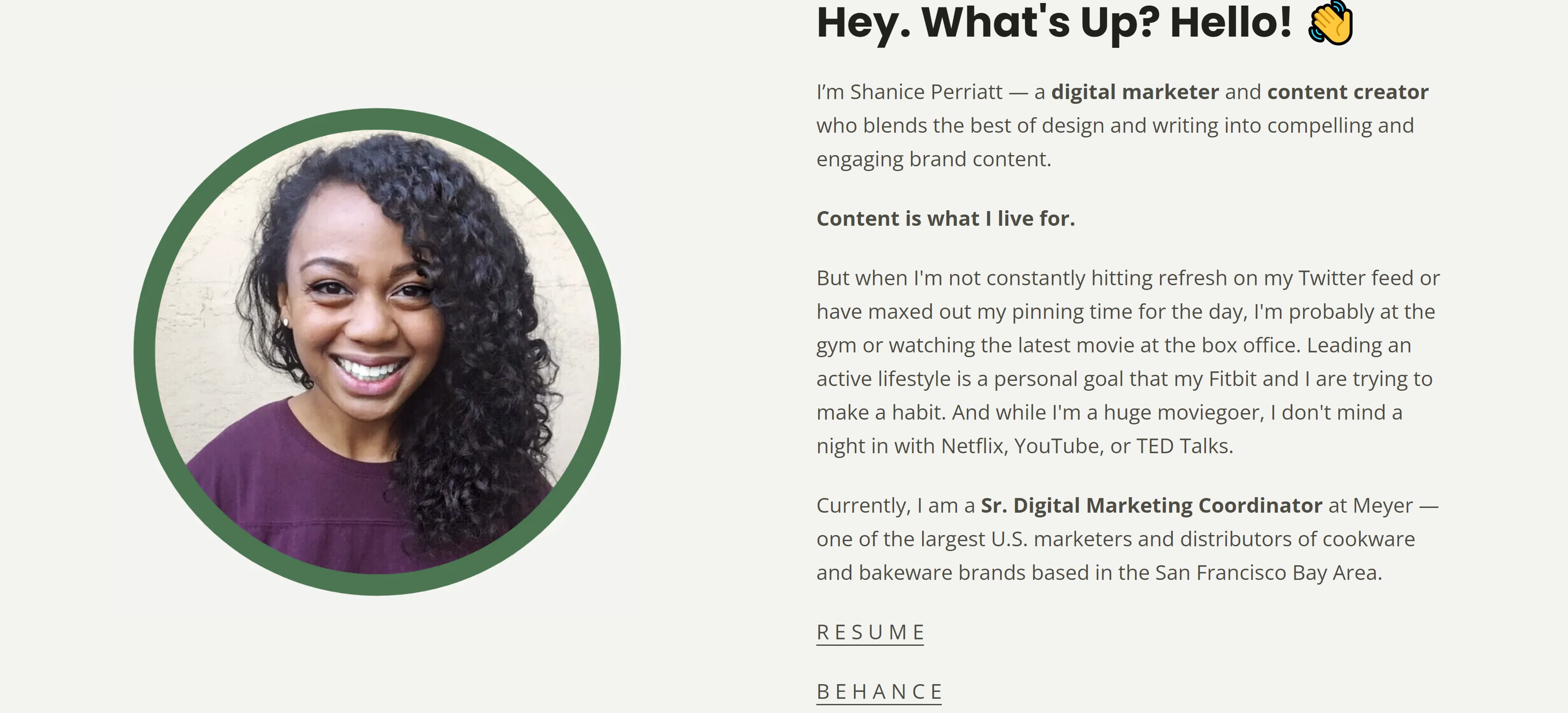 مثال على محفظة Copywriting بواسطة Shanice Perriatt