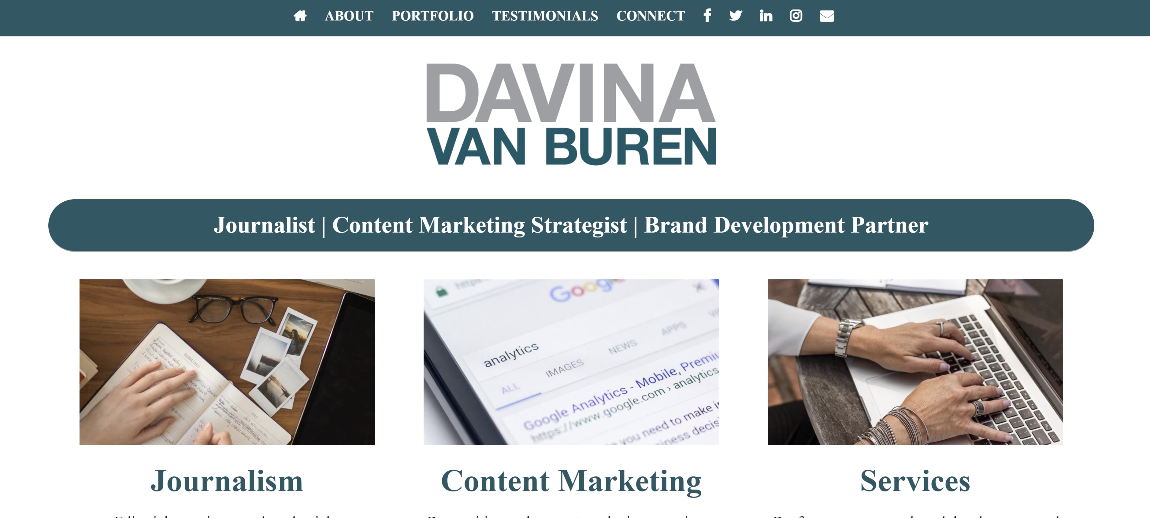 مثال على محفظة Copywriting بواسطة Davina van Buren