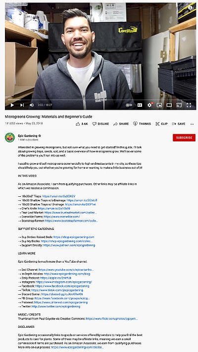 ejemplo de descripción de video de youtube: jardinería épica