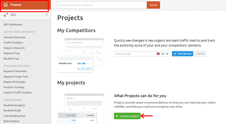 Buat Proyek Baru di Semrush