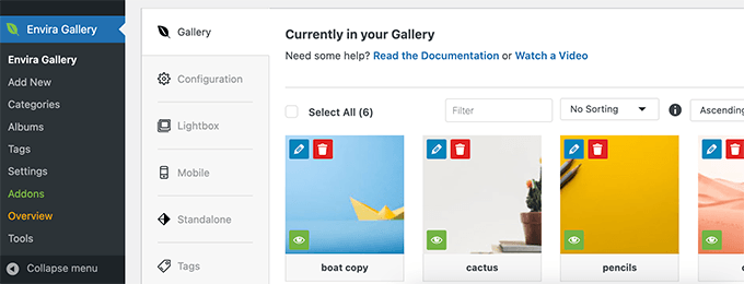 Envira Galleryは、画像のアルバムとタグの機能を提供します Envira Gallery provides albums and tags functionality for images