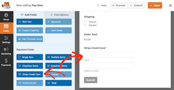 Stripe kredi kartı alanı