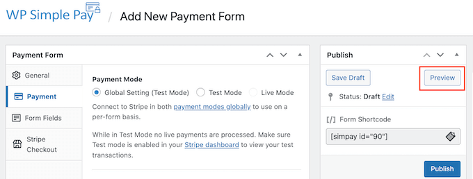 WP Simple Pay düğmenizin önizlemesi
