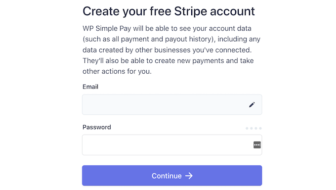 Ücretsiz bir Stripe hesabı oluşturma