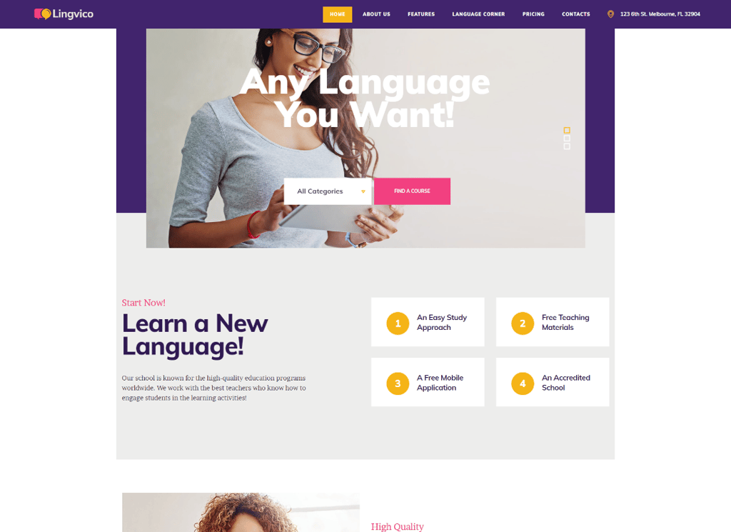 Lingvico |语言中心和培训课程WordPress主题