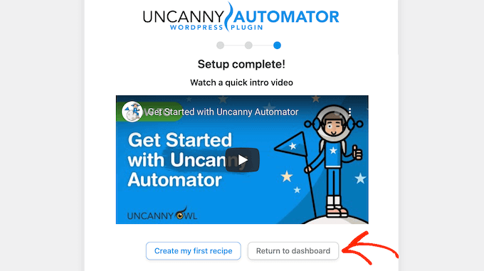 Expertul de configurare Uncanny Automator The Uncanny Automator setup wizard