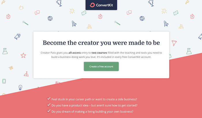 더 많은 리드를 생성하는 방법 - ConverKit과 같은 방문 페이지 최적화 An example of an effective landing page by ConvertKit.
