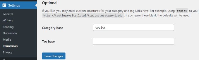 在永久鏈接設置中更改類別基本前綴 Add a new category base prefix