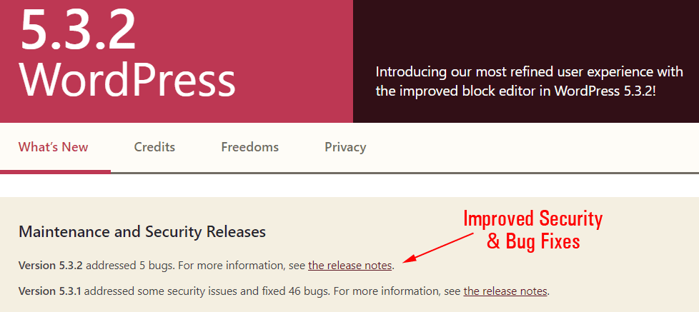 新的 WordPress 版本錯誤修復。