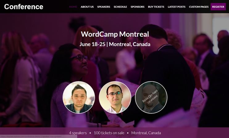 Tema WordPress de eventos de conferência