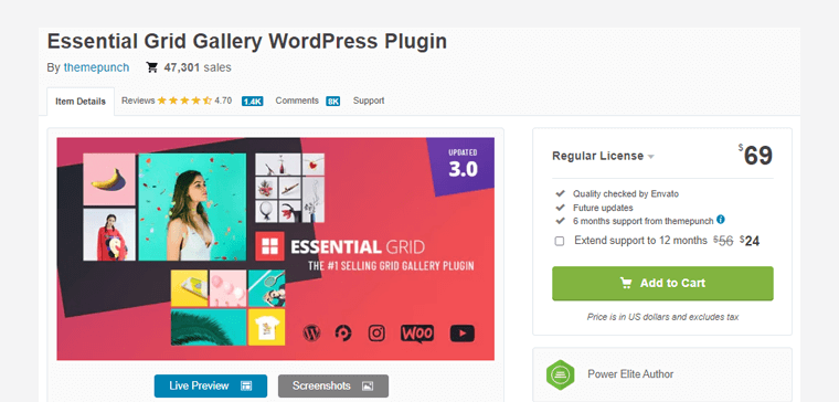 Essential Grid Gallery - 最佳 WordPress 照片庫插件